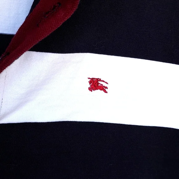 Burberry London Navy Blue Striped Rugby Long Sleeve Polo Embroidered! - Picture 3 of 7